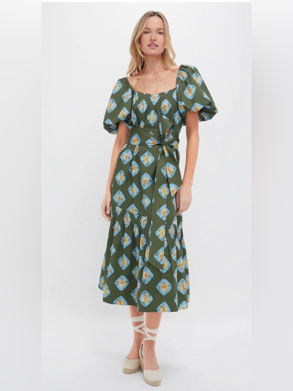 NWT Tuckernuck Olive and Aqua Diamond Clary Dress, SizeXXL